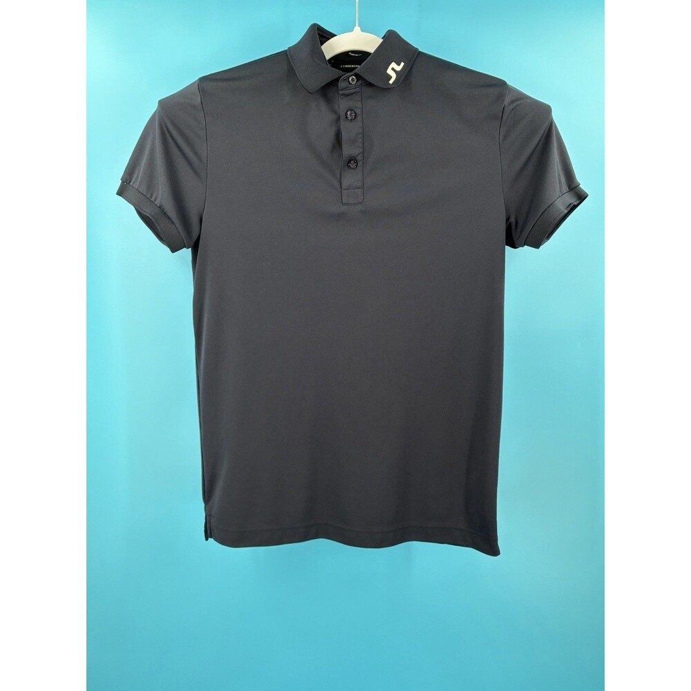 J.Lindeberg Men’s Medium Golf Polo Shirt Navy Bridge Logo Regular Fit